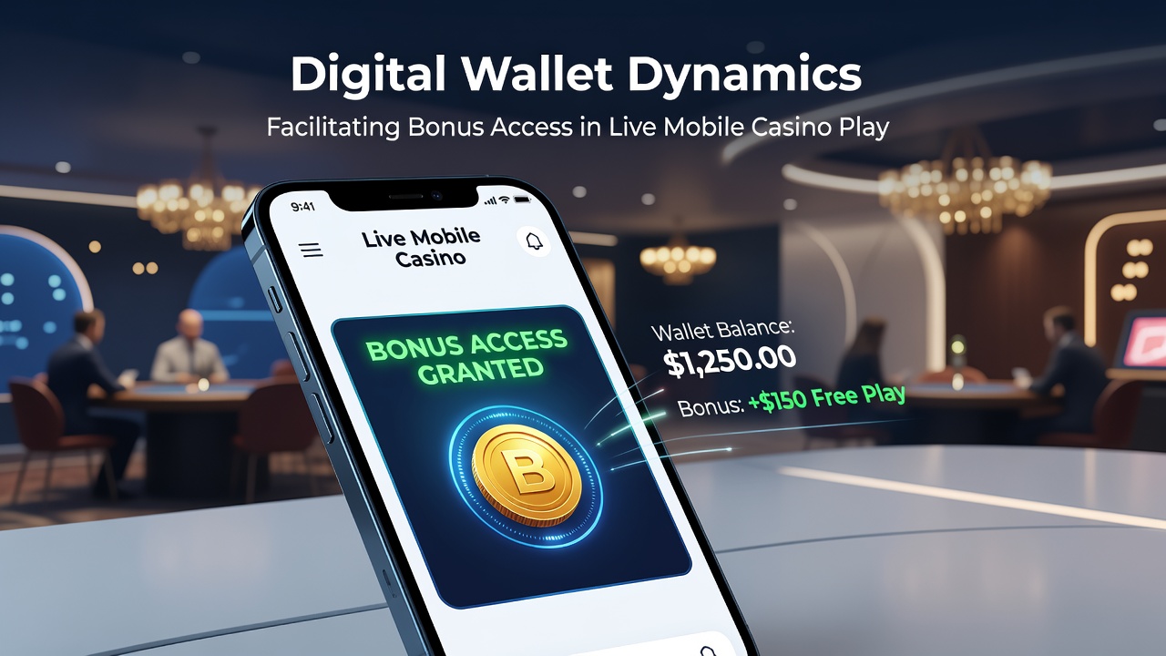 Mobile Live-Casino-Sitzung mit Wallet-Transaktion und Bonusanzeige