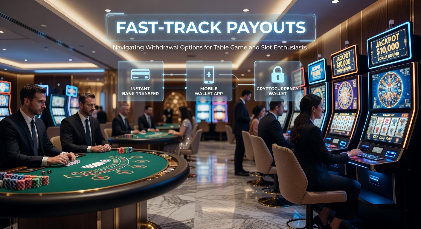 Illustration eines Spielers, der schnelle Auszahlungen von Slot- und Tischspielgewinnen genießt, mit digitalen Icons für E-Wallets und Banküberweisungen